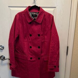 Talbots vibrant Red Double-Breasted Trench Coat Size 16 Large Pockets